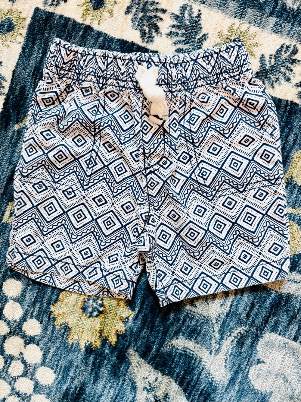Toddler Boys Navy and White Geo Print Drawstring Shorts